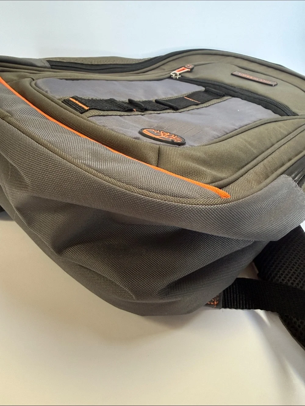 Timberland Backpack/ Laptop Bag Olive and Gray with Orange Accents